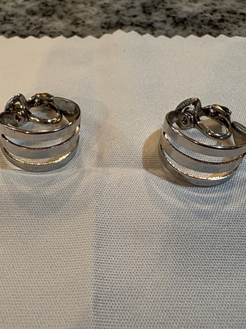 Vintage 1960’s Silver-Tone Multi-Band Hoop Earrings - Elegant Silver Finish